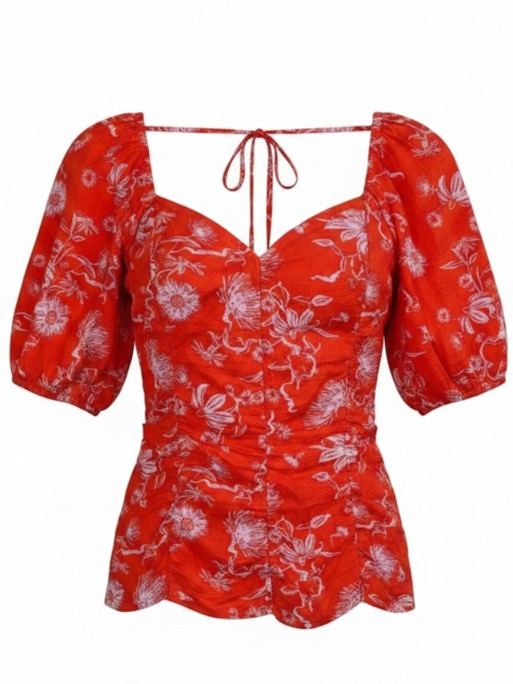 Ava & Viv Floral Puff Sleeve Blouse Red White 100% Cotton Women's XXL - Picture 1 of 8